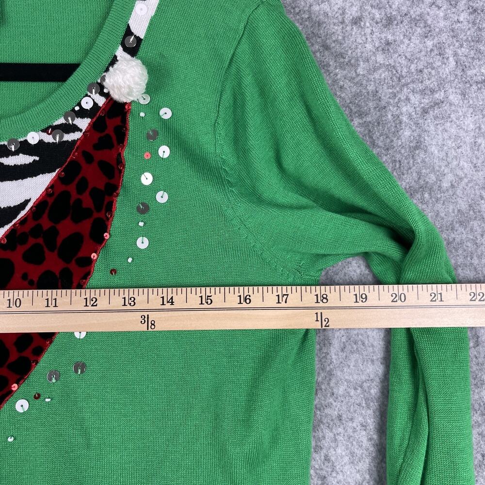Berek Studio Ugly Christmas Sweater Womens Medium Green Santa Beaded Sequin 3D - Picture 7 of 15